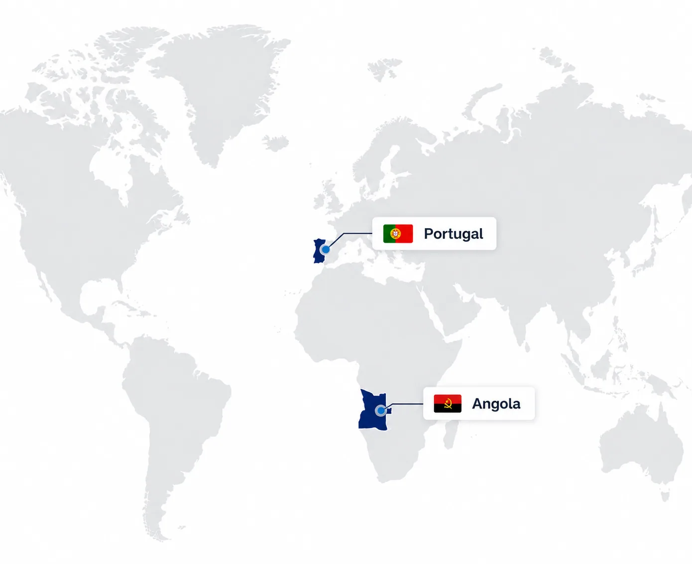 Mapa com a presença da Dominate em Angola e Portugal